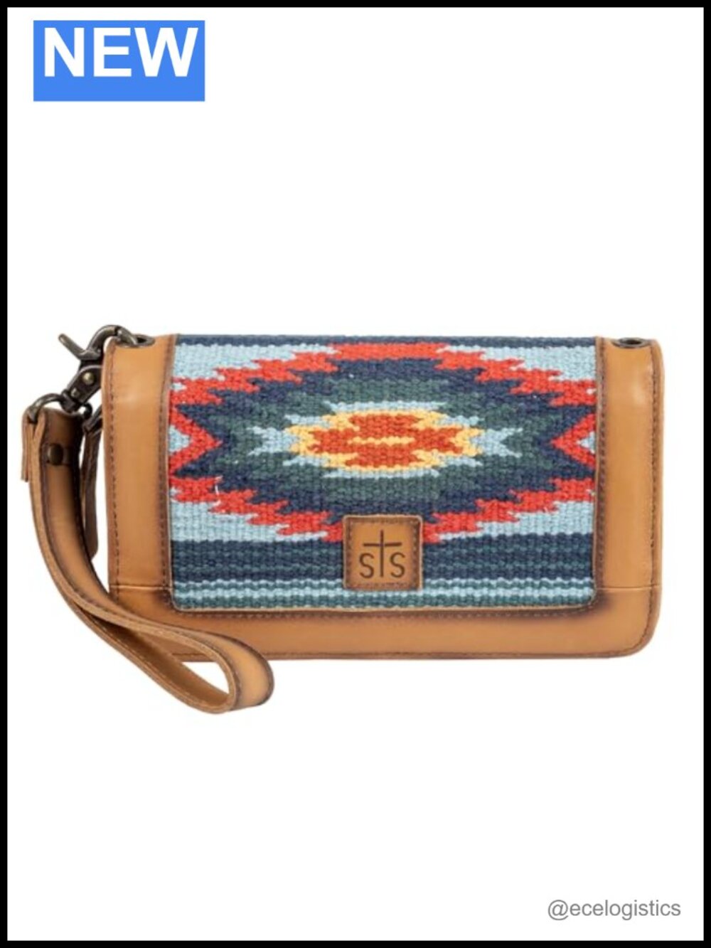 Leather Crossbody Organizer Wallet with Serape Pattern, 24 Card Slots, Wrist